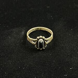 Vintage Sterling Silver Black Onyx Oval Floral Statement Ring Western Gypsy